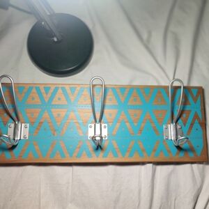 Blue Geometric Wooden Wall Coat/Bag Hanger